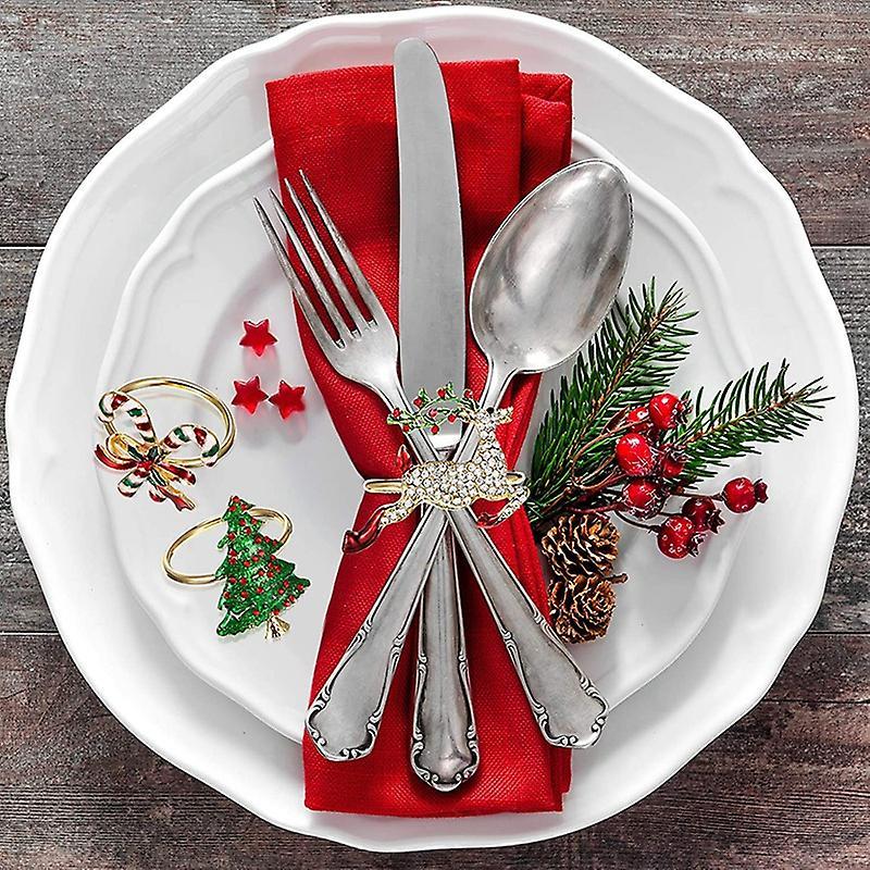 6pcs Christmas Napkin Rings Xmas Napkin Holder Rings Wreath