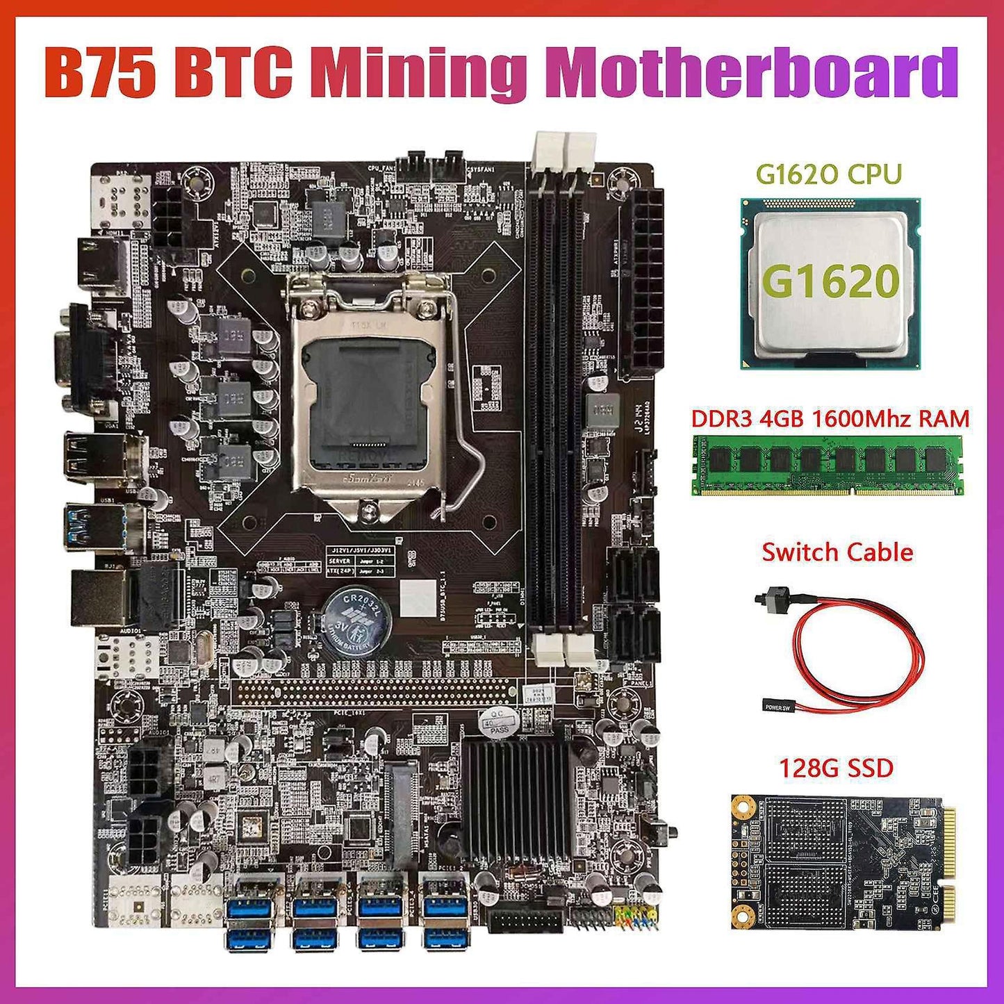 B75 Motherboard+g1620 Cpu+ddr3 4gb Ram+128g Msata Ssd+switch Cable