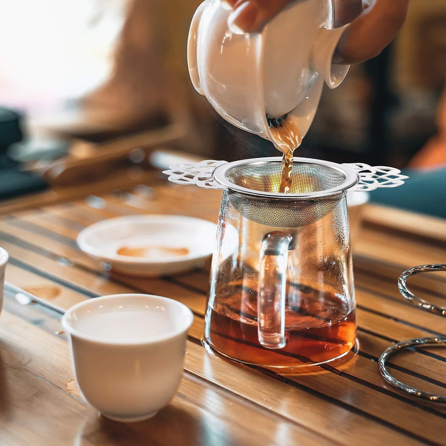 Tea Strainer with Dripping Bowl, Mesh Teapot,2 Pieces,silver and Gold