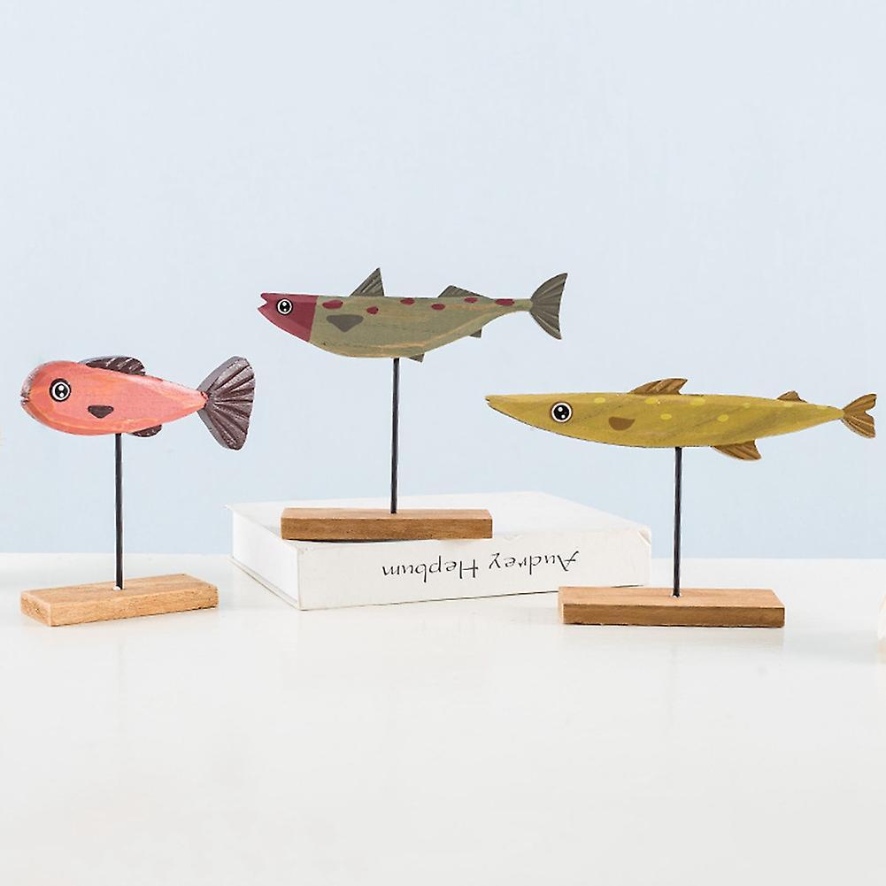 Nautical Theme Wooden Seafish with Stand Base Animal Table Decor-a