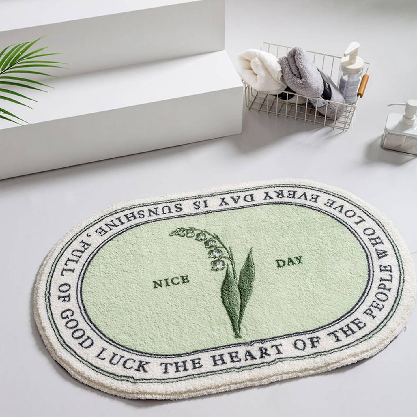 Oval Bathroom Mat Plants Carpet Nordic Welcome Doormat Home Decor C