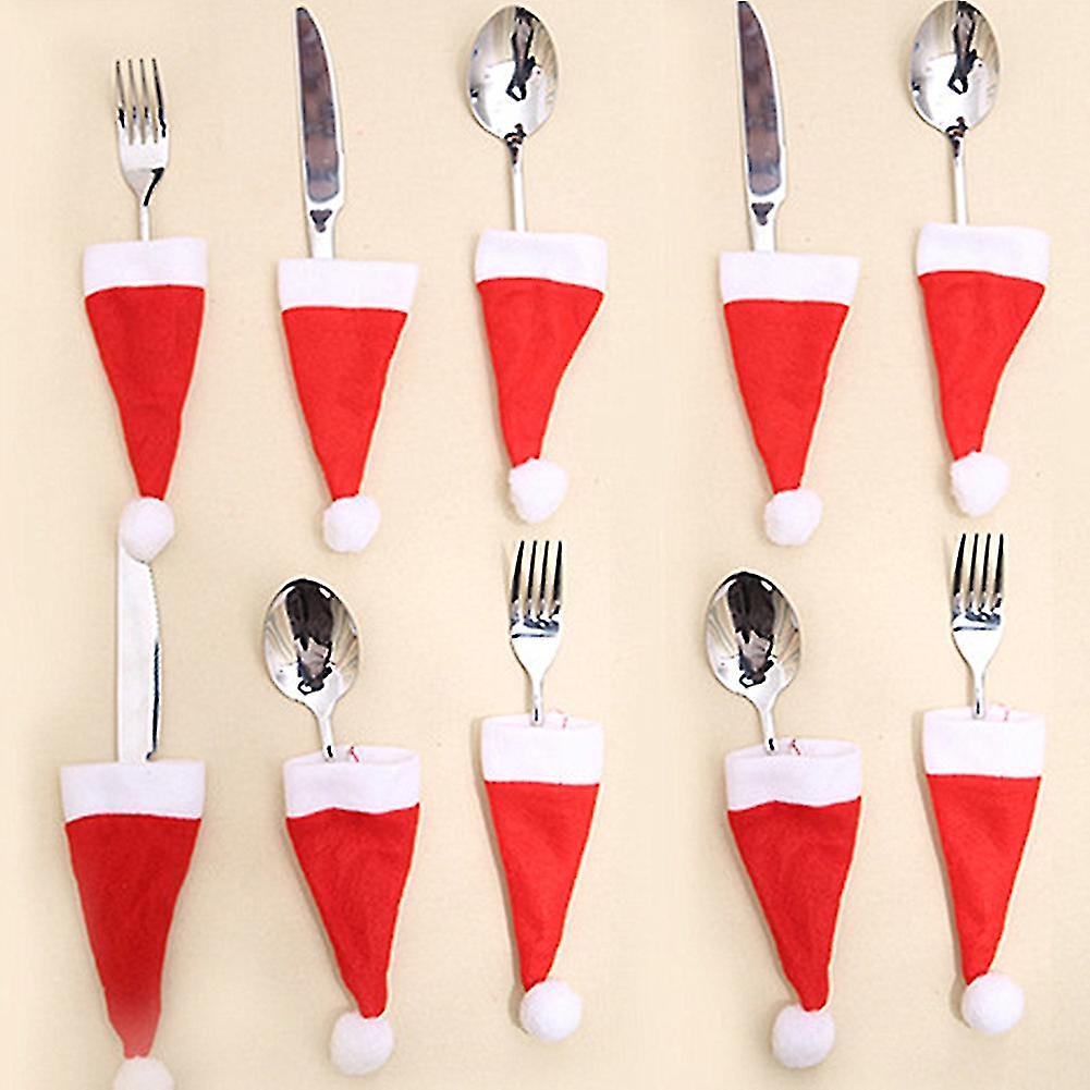 Christmas Tableware Holder Bag Mini Santa Hats Kitchen Holders 50pcs