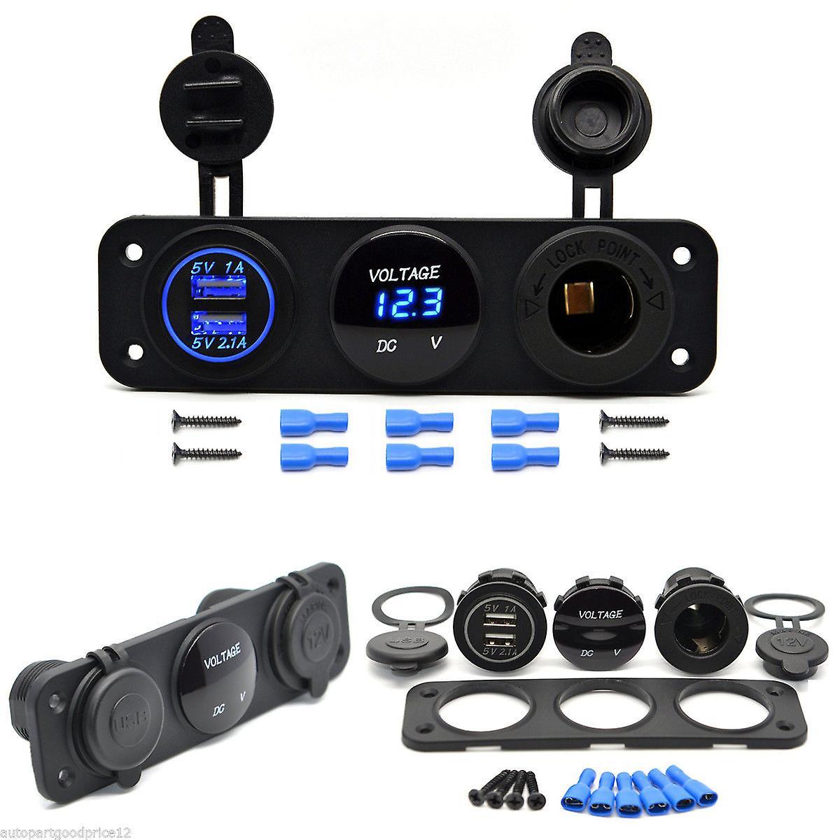 12v Dual Usb Charger Socket Car Boatled Voltmeter 3 Hole Panel Outlet