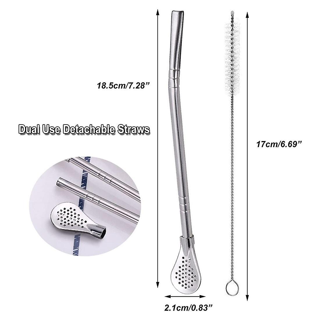 Stainless Steel Straw with Filter Spoon with 2 Pieces Brush Set
