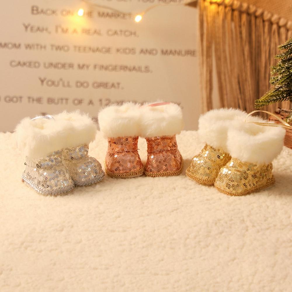 3 Pairs Christmas Plush Boot Shoe Toy Xmas Tree Hanging Pendant
