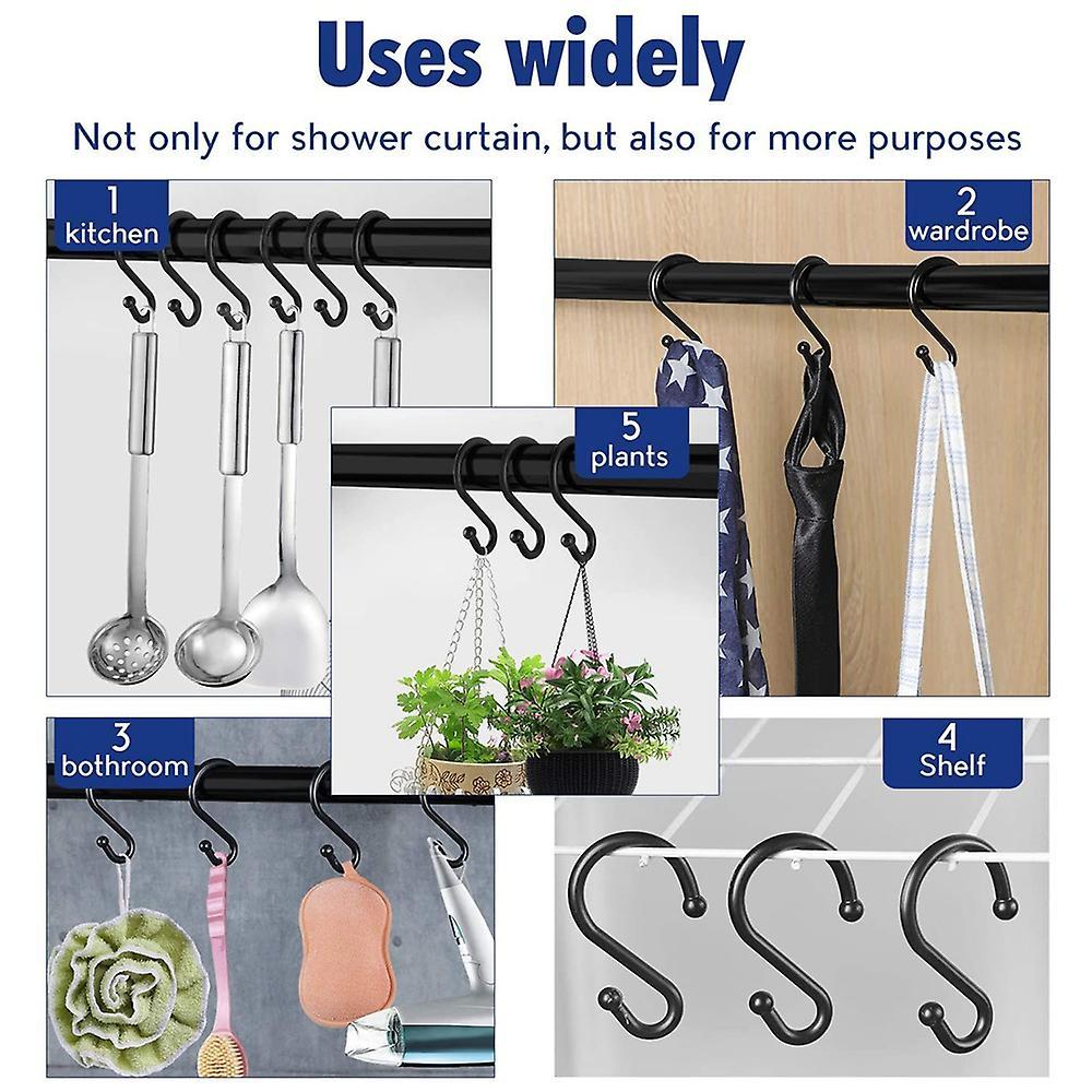 Set Of 12 Rings,s Shaped Hooks Hangers for Shower Curtains,(black)