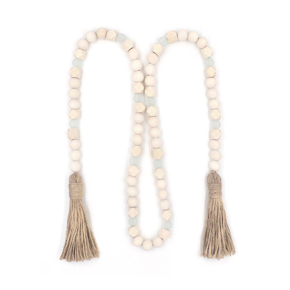 Wood Beads Wreath with Fringe, Wood Beads & Acrylic Beads, Farmhouse