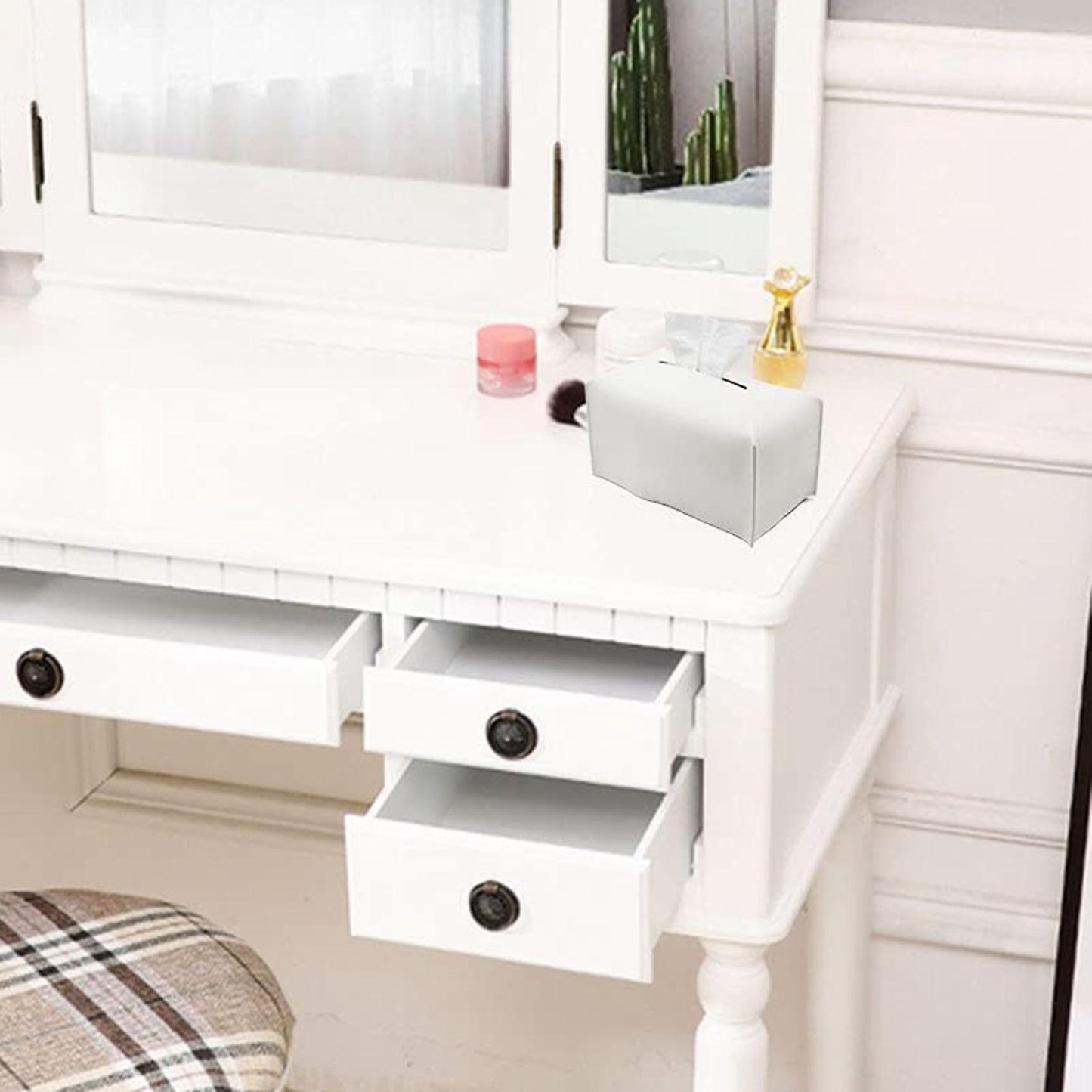 Tissue Box Cover, Modern Decorative Pu Leather Rectangular Tissue Box