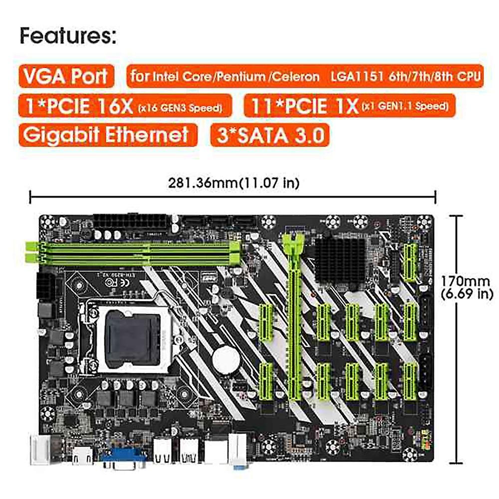 B250 Btc Motherboard with G3900 Cpu+switch Cable Support Vga+hd