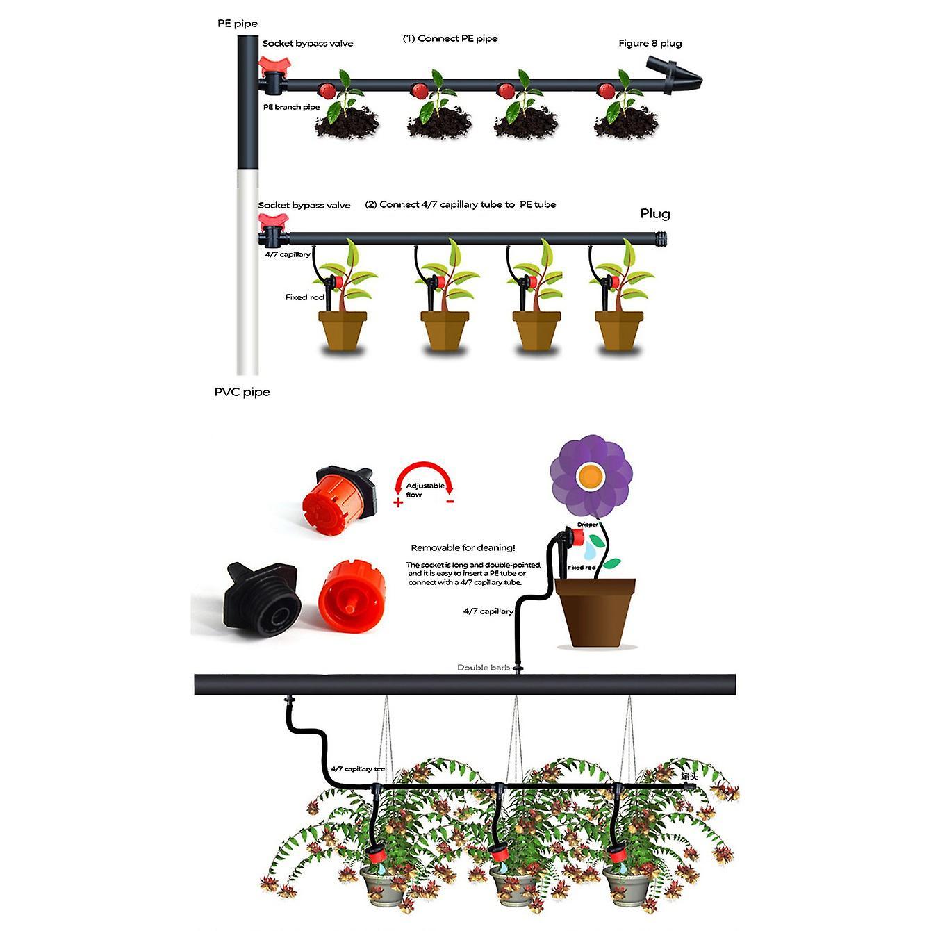 100 Pcs Adjustable Irrigation Drippers for Watering System - Red