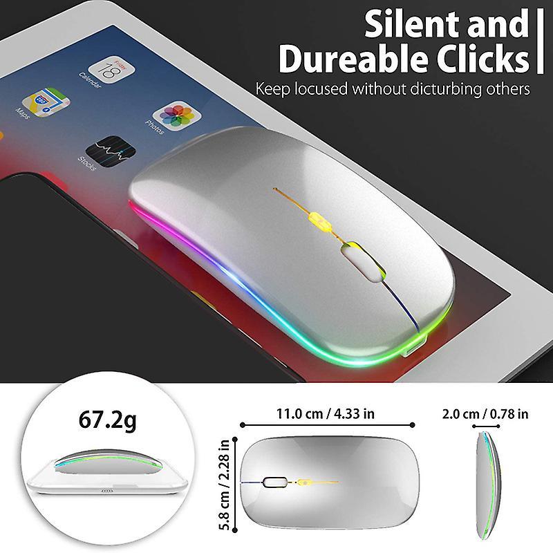 Led Wireless Mouse,with Usb & Type-c Receiver, for Laptop(silver)