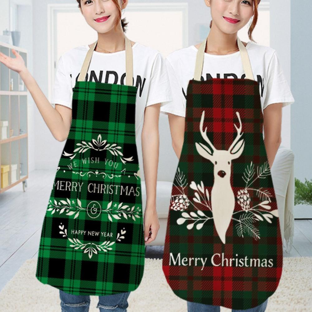 Christmas Apron Plaid Printing Kitchen Cotton Linen Adult Bibs ,b