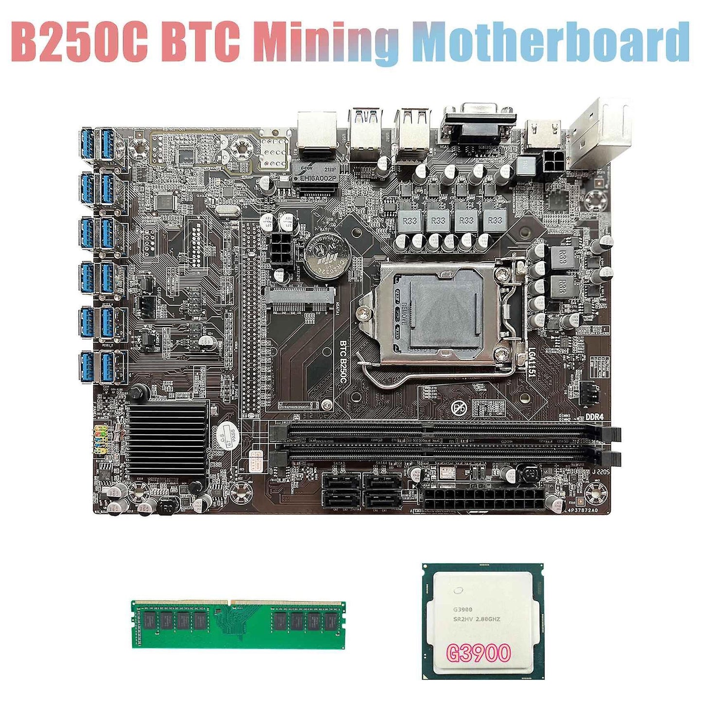 Btc Motherboard with G3900 Cpu+ddr4 4gb 2666mhz Ram for Eth Mining