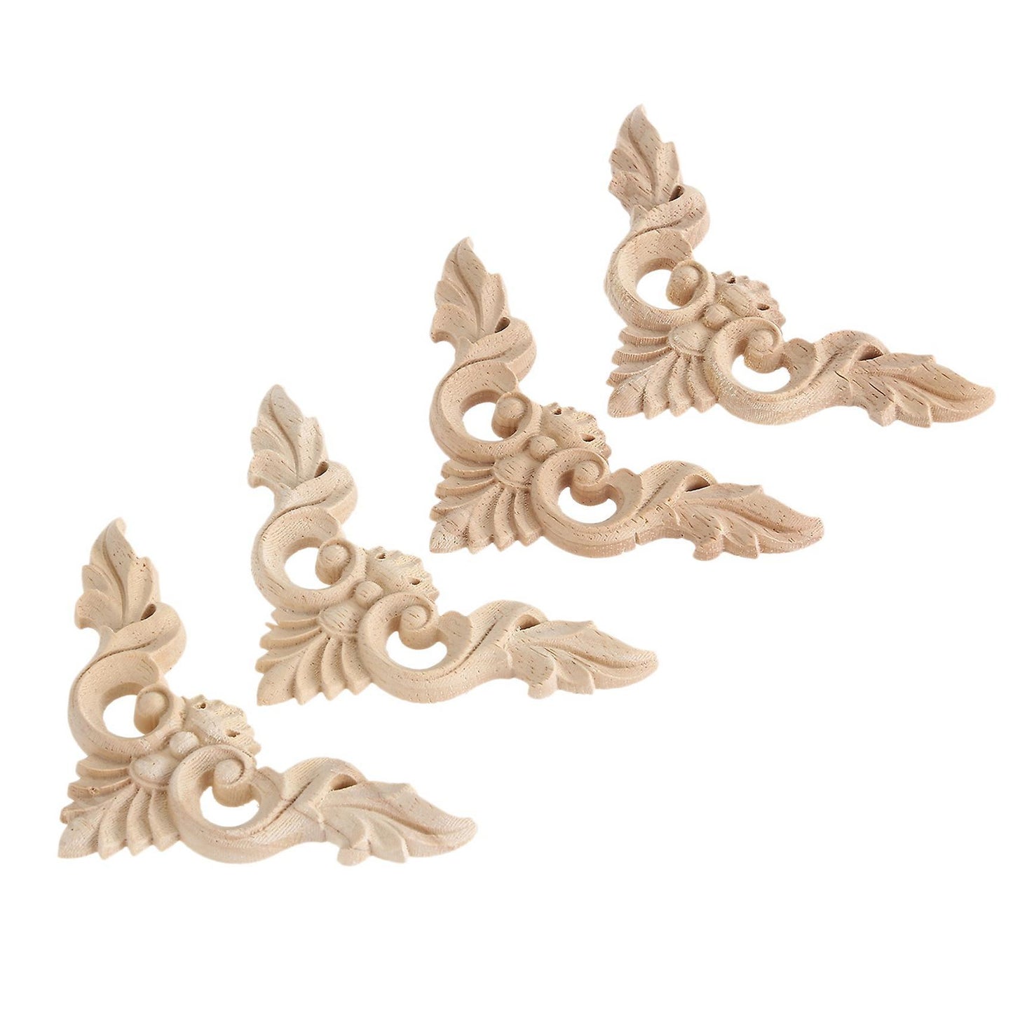 4pcs 8x8cm Wood Carved Corner Onlay Unpainted Applique