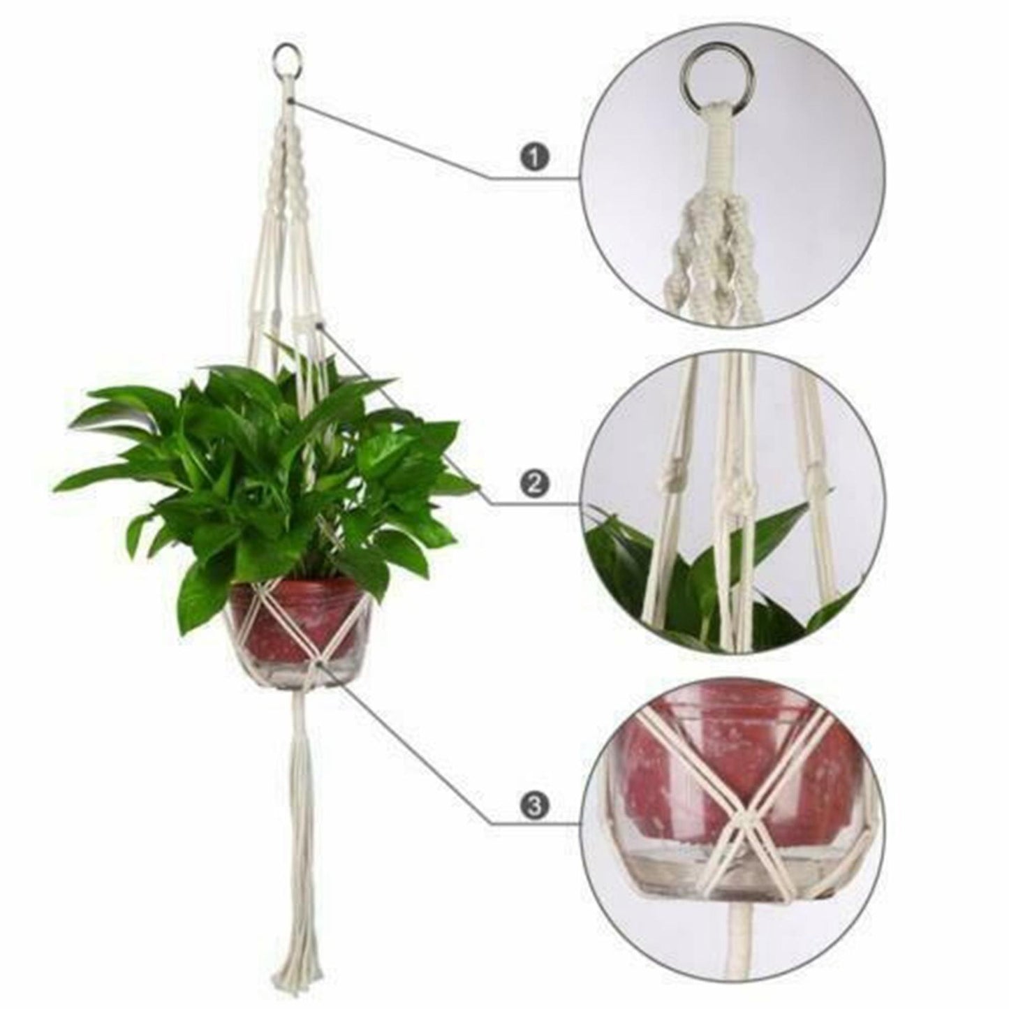 2 Pcs Indoor Hanging Planter Basket Jute Rope Braided Boho Home Decor