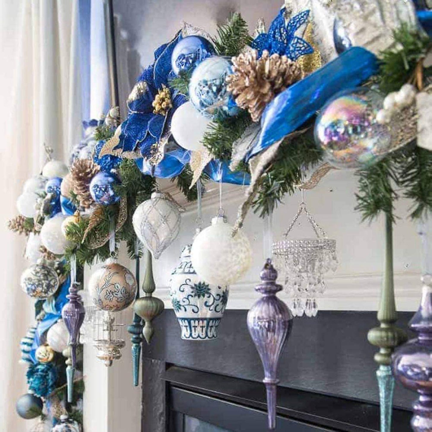 Christmas Glitter 20pcs Artificial Wedding Christmas Flowers (blue)