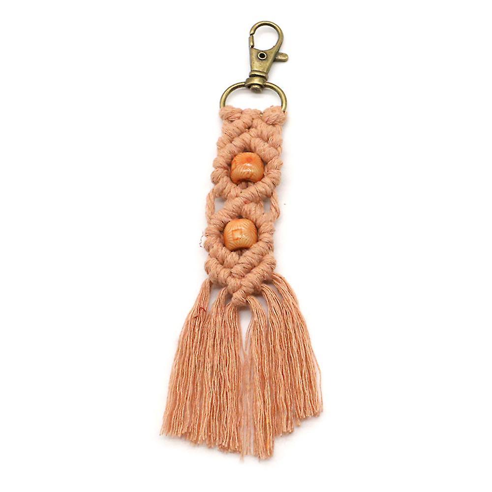 Mini Macrame Keychains Boho Macrame Bag Charms for Car Key,khaki