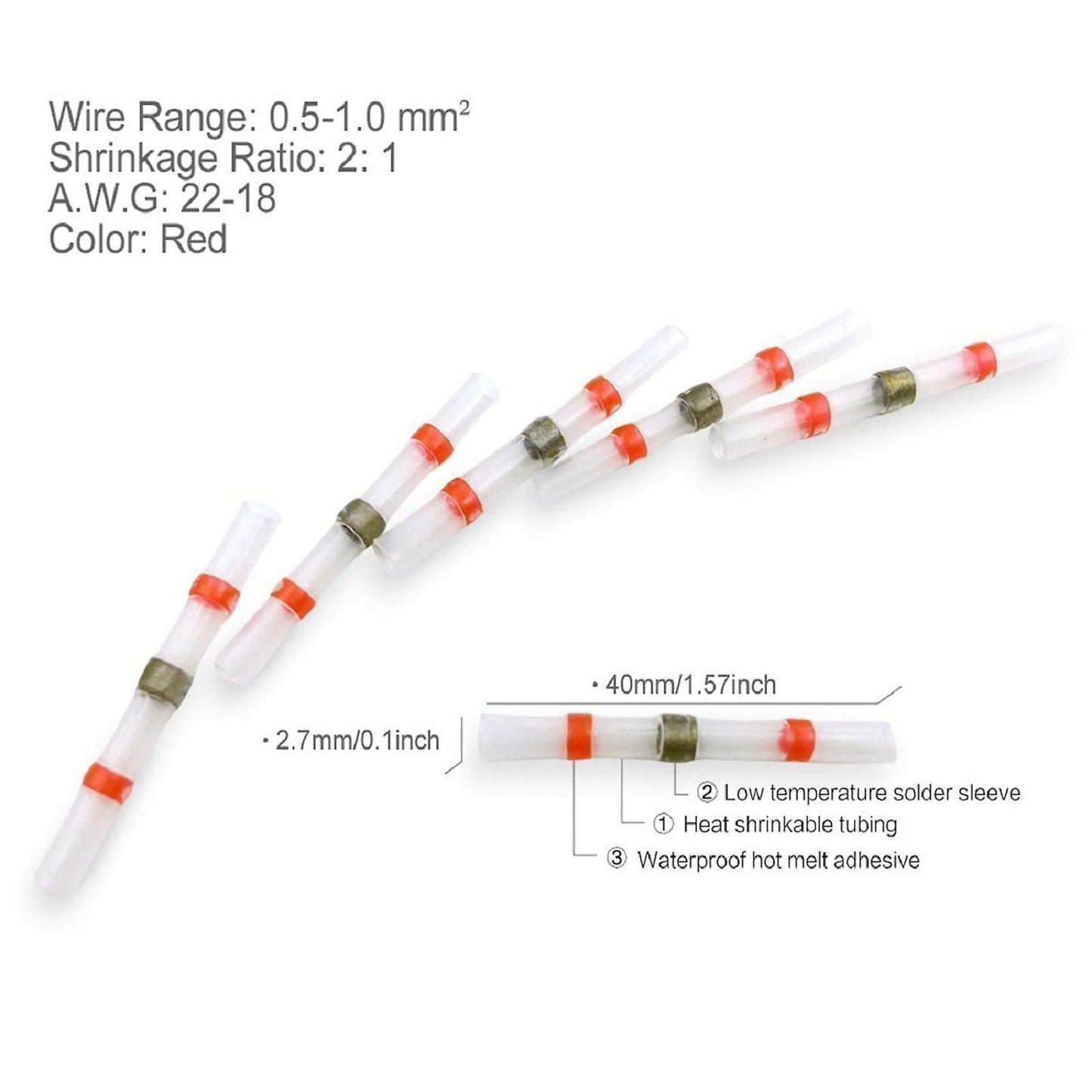 100pcs Solder Seal Wire Connector (46 Red 24 Blue 20 White 10 Yellow)