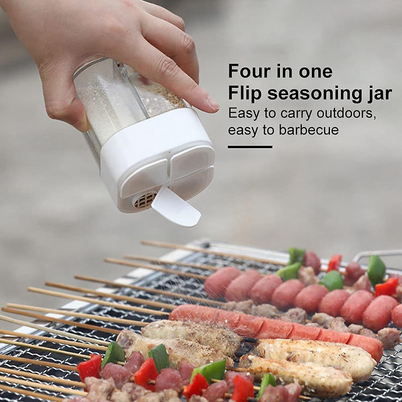 2 Pcs Spice Containers,4 Grid Seasoning Jars,kitchen Picnic