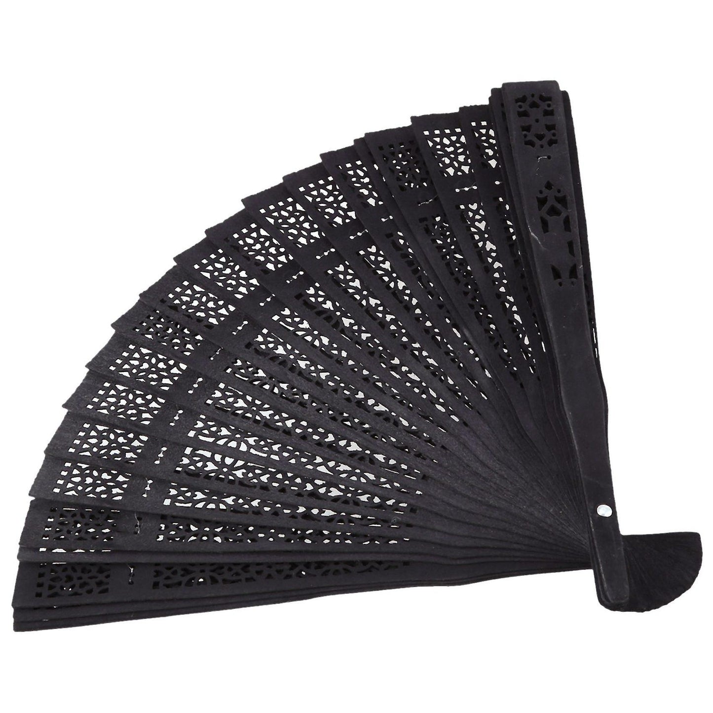 Black Plastic Frame Embroidery Floral Detail Folding Hand Fan