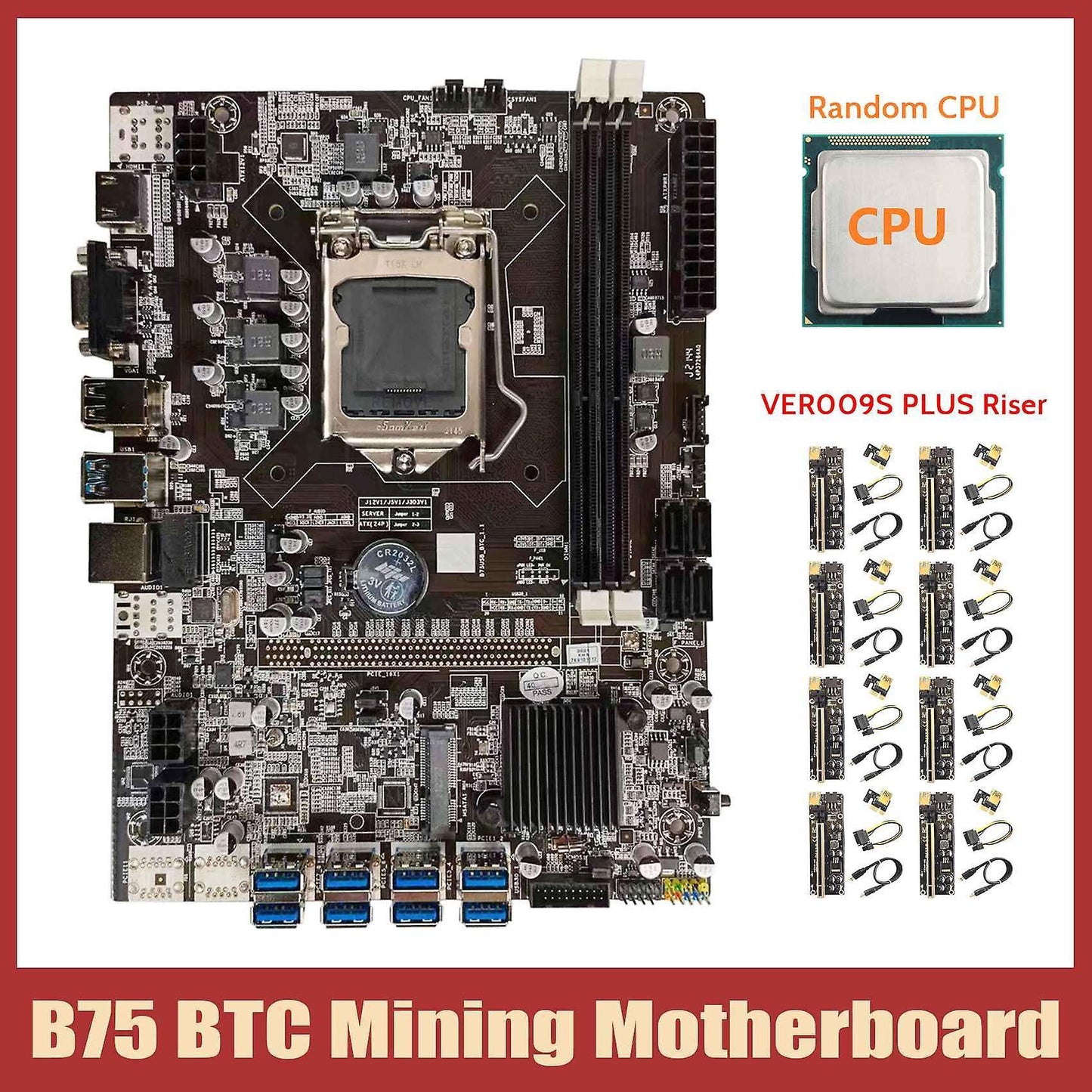 Btc B75 Motherboard+cpu+8xver009s Plus Riser Lga1155 8xpcie Adapter