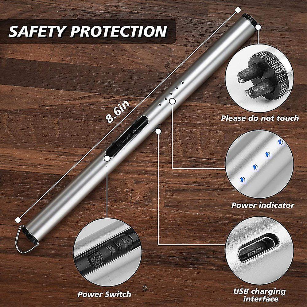 Usb Windproof Electric Arc Bbq Igniter for Candle Gas Stove,silver