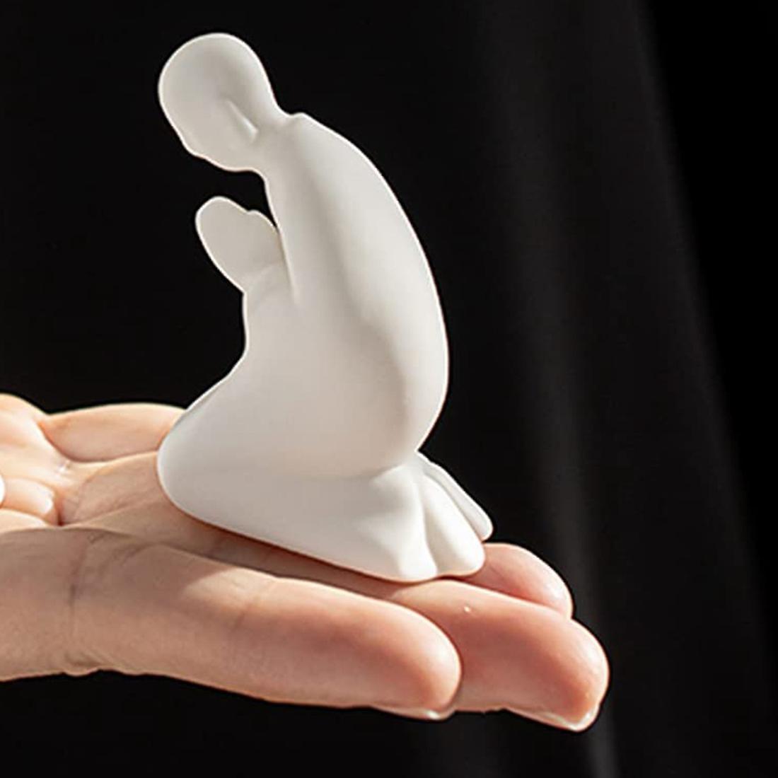 White Ceramic Small Buddha Statue Praying Monk Buddha Statue Zen