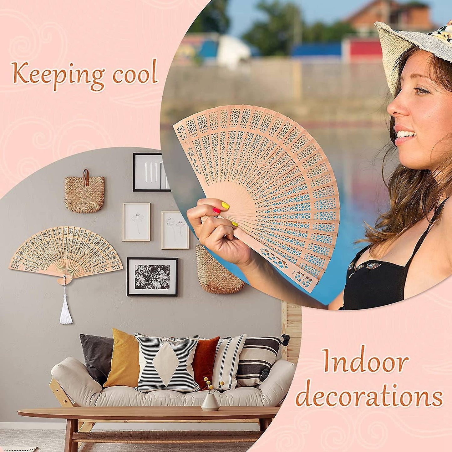 60 Pieces Wooden Fans Hand Held Folding Fans Vintage Chinese Fans