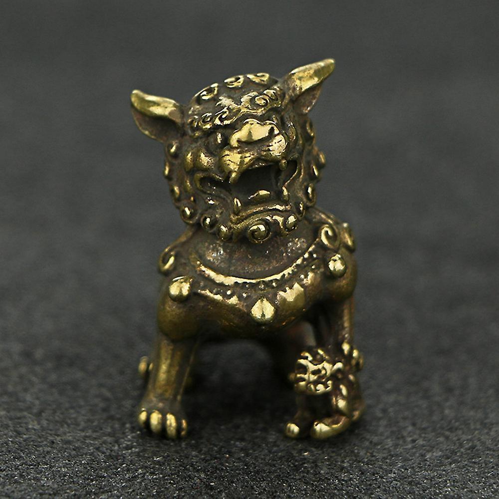 1 Pair Desktop Ornaments Lucky Brass Lion Statue Feng Shui Decoration