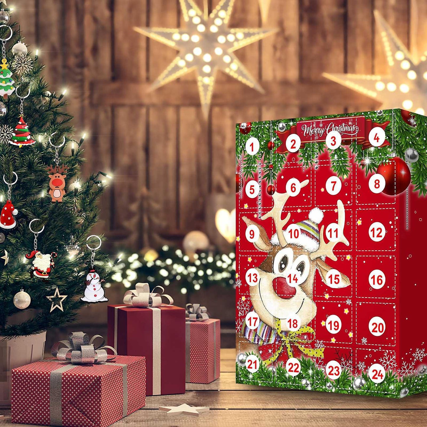 Christmas Advent Calendar for Kids with 24 Pcs Resin Key Ring Decor