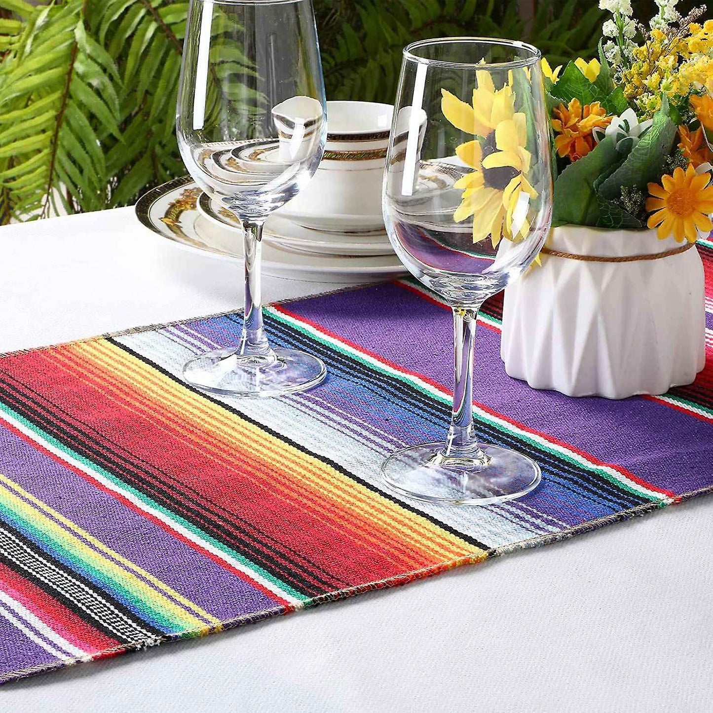 12 Pcs Mexican Table Runner Mexican Party Table Blanket Runner