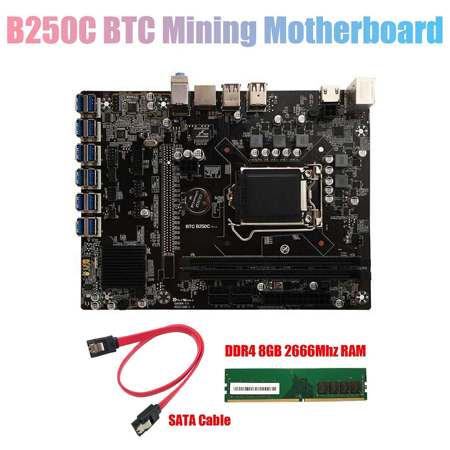 B250c Btc Mining Motherboard+ddr4 8g 2666mhz Ram+sata Cable