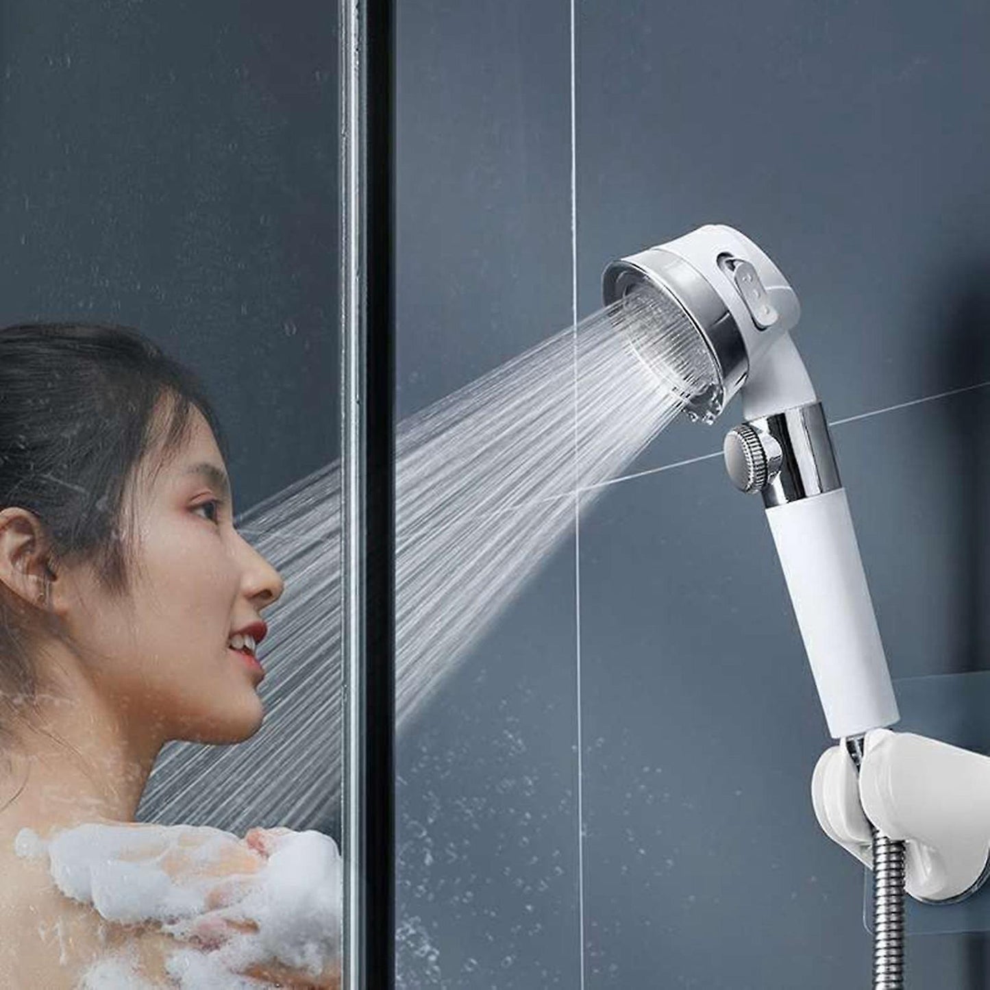 Pressure Shower Head with Switch On/off Button Bathroom(pink Orange)