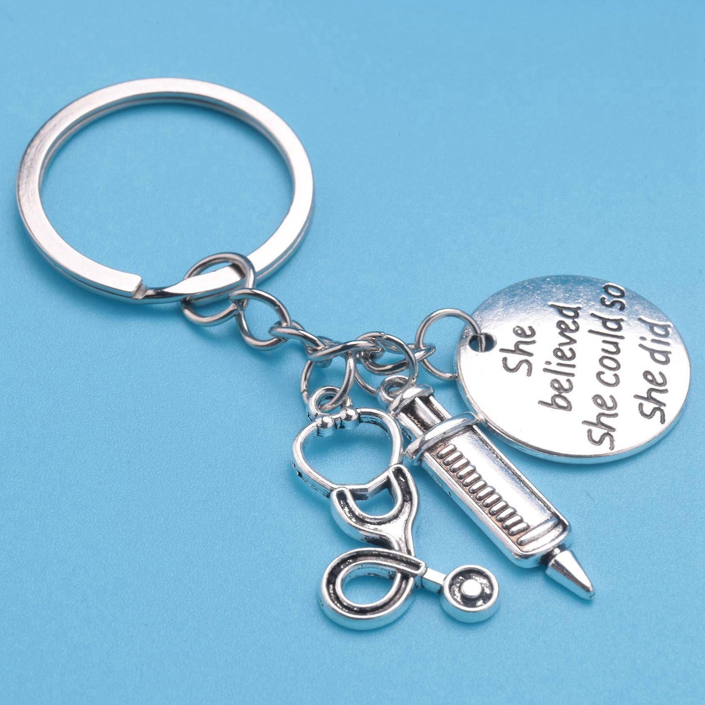 Syringe Stethoscope Keychain Chain Keyring Doctor Nurse Physicians