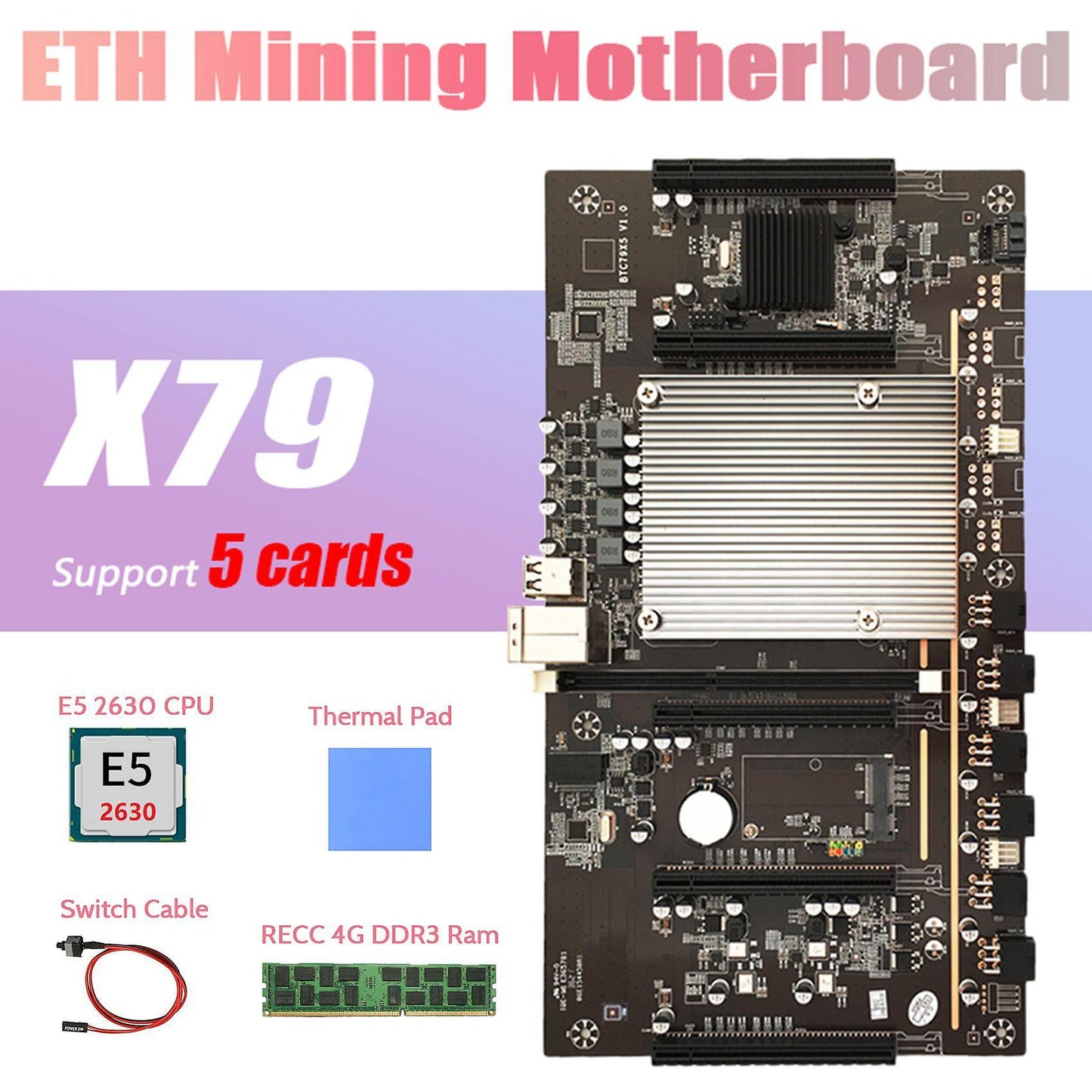 X79 Btc Mining Motherboard H61+e5 2630 Support 3060 Graphics Card