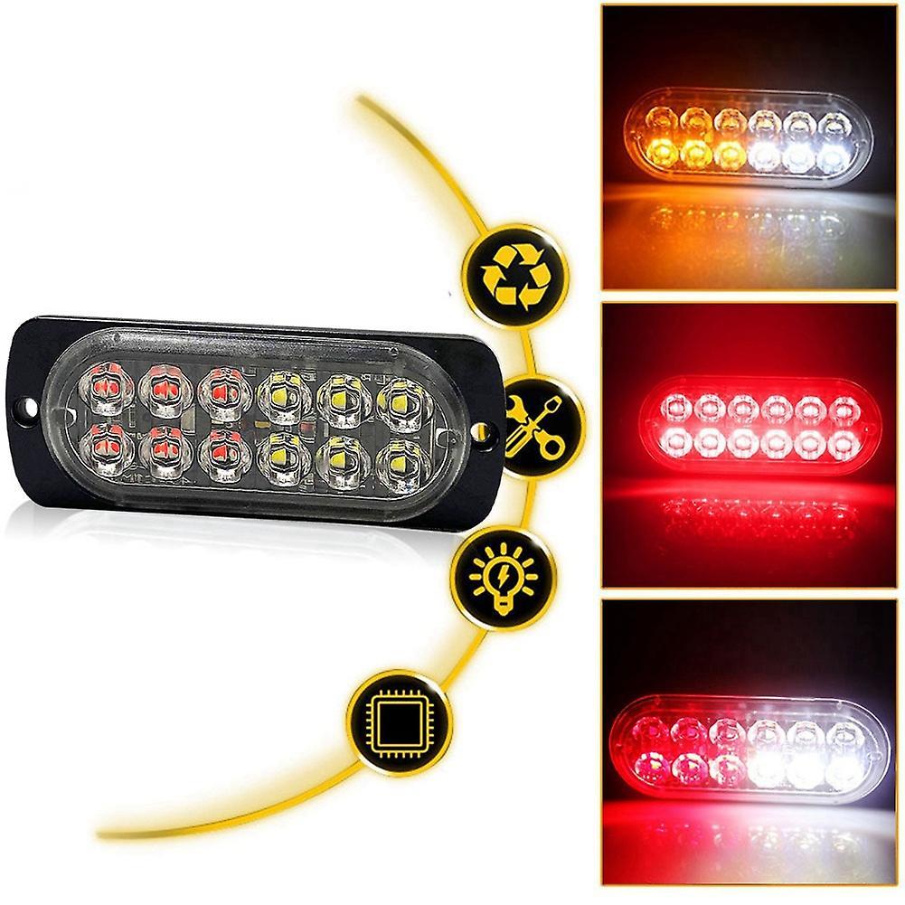 2pcs Led Strobe Warning Light Strobe Grille Flashing White Red