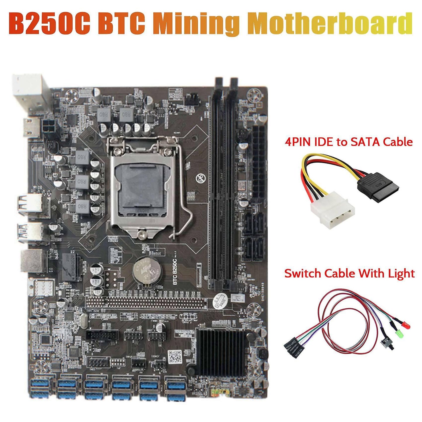 B250c Miner Motherboard+switch Cable with Light Support Ddr4