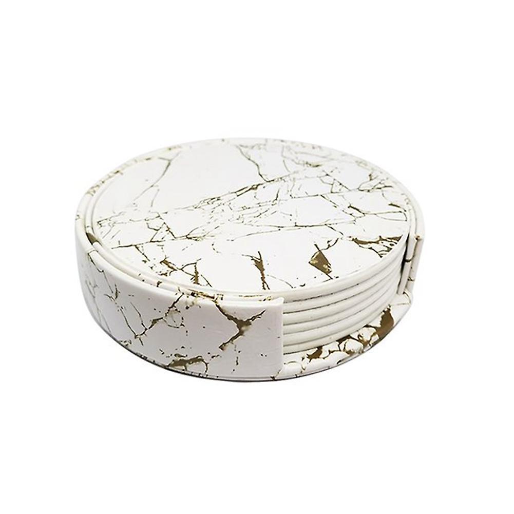 6pcs Pu Leather Marble Coaster Drink Coffee Cup Mat Round -2