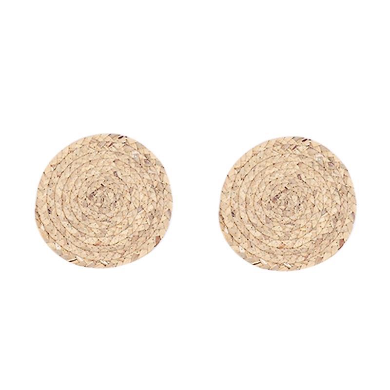 2pcs 18cm Natural Water Gourd Placemat Round Woven Rattan Table Mat
