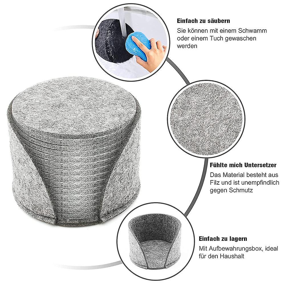 For Glasses, Set Of 14, Felt Coasters with Storage Box, (light Gray)