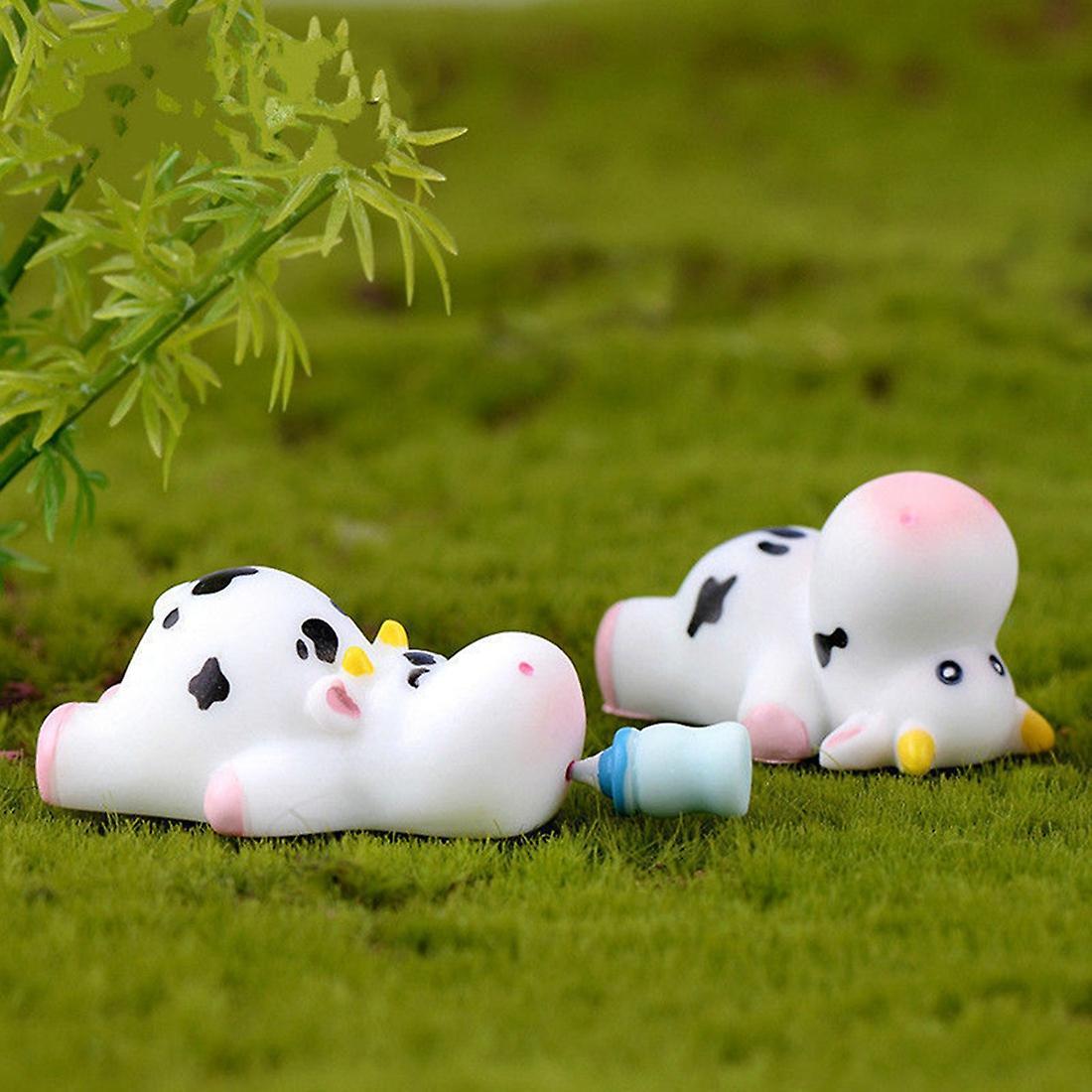 8pcs Micro-landscape Decorations Miniature Cow for Home Kitchen Cake