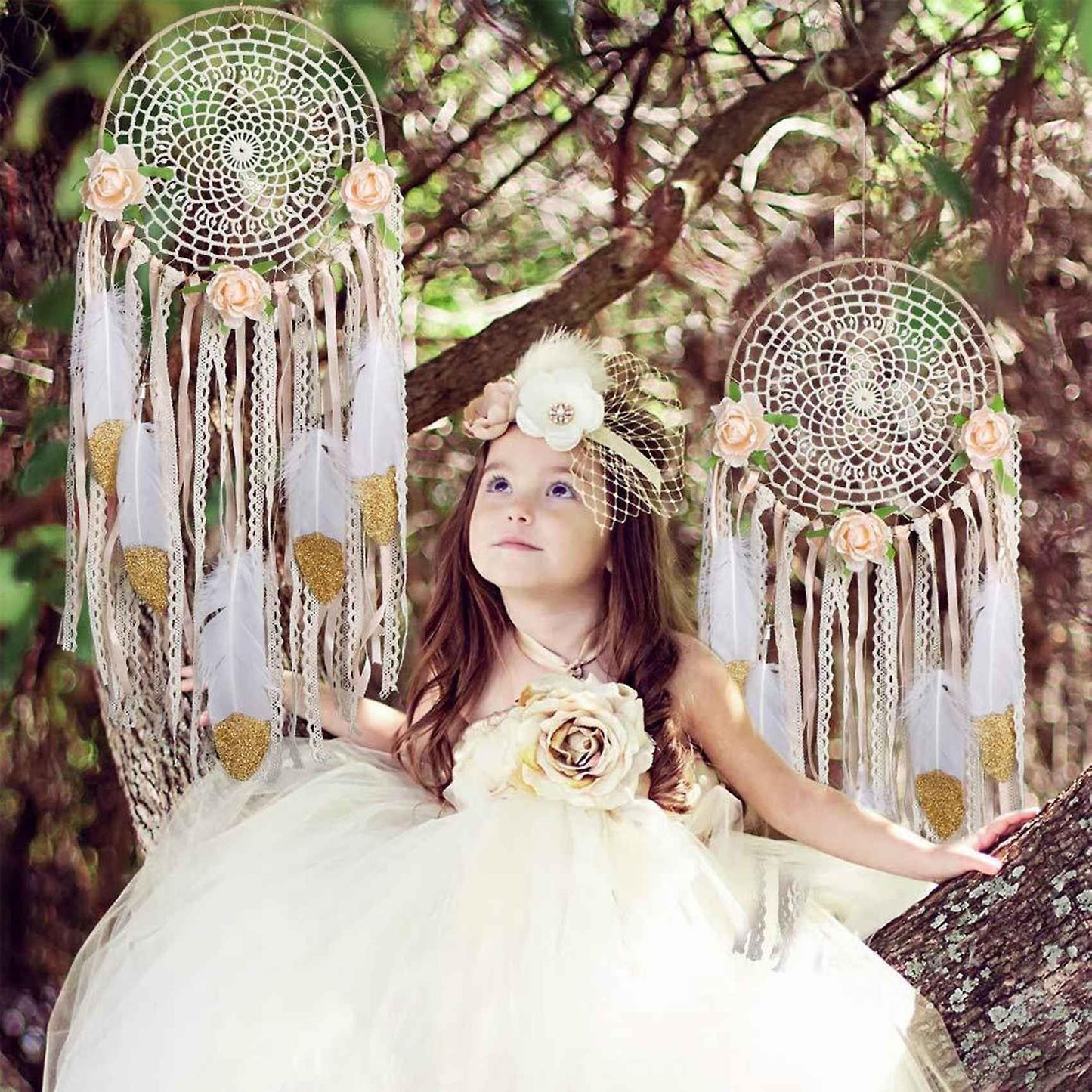 Woven Flower Feathers Boho Dream Catcher Diy Wind Chimes Wedding