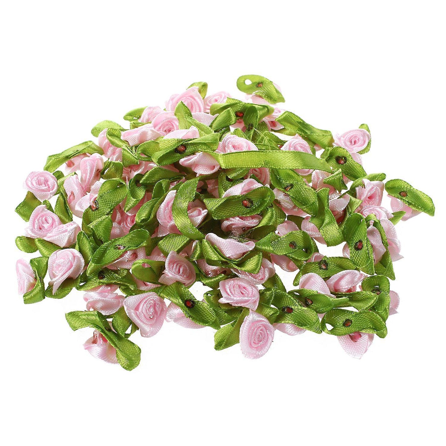 100x Ribbon Rose Flower Leaf Decor Applique Sewing Diy Pink