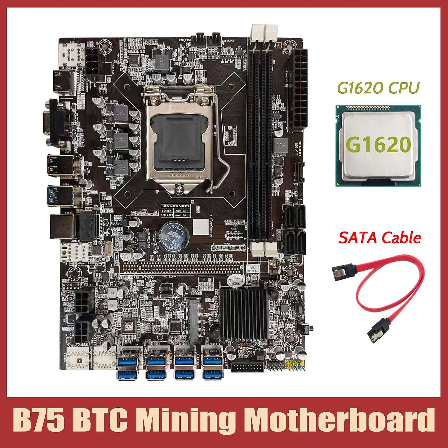 B75 Btc Mining Motherboard+g1620 Cpu+sata Cable Lga1155 8xpcie