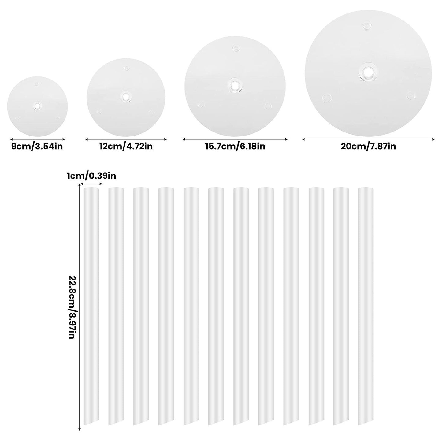 Cake Stand Cake Plate 4 Reusable Cake Supports with 12 Plastic Dowel