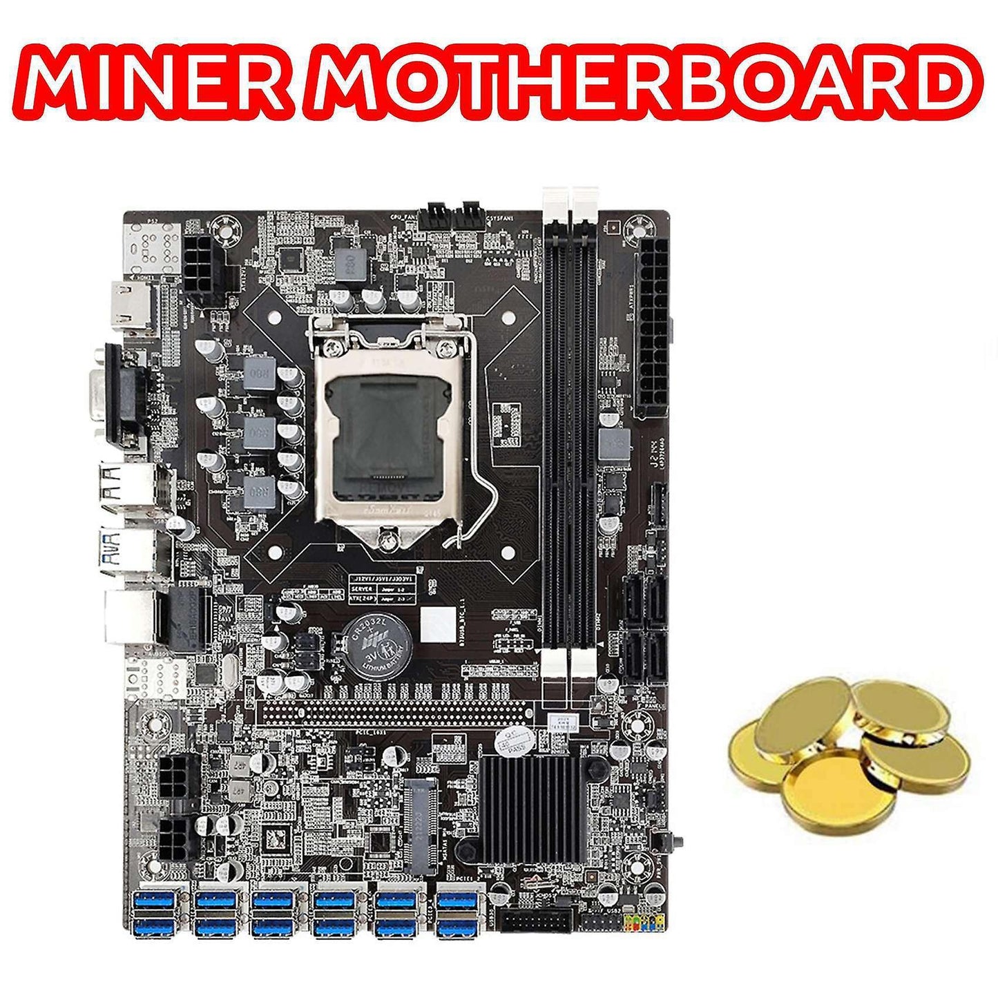 B75 Eth Mining Motherboard 12 Pcie to Usb with Cpu+switch Cable