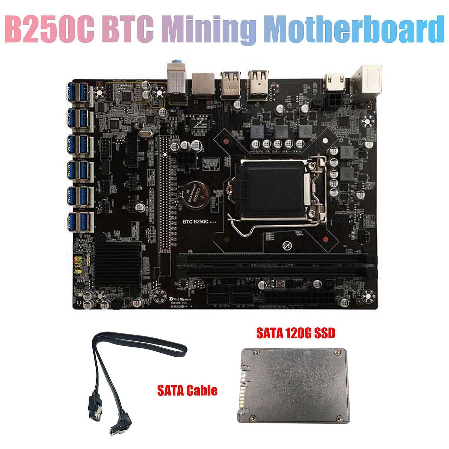 B250c Btc Mining Motherboard with 120g Ssd+sata Cable 12xpcie