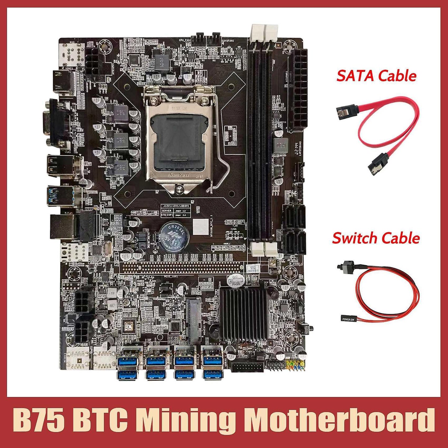 B75 Btc Mining Motherboard+sata +switch Cable Support 2xddr3 B75 Usb