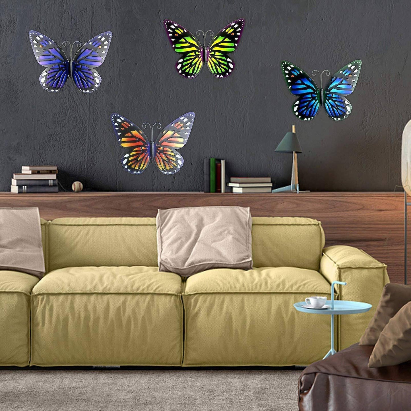 Hollowed-out Wrought Iron Metal Butterfly for Home Decor-blue