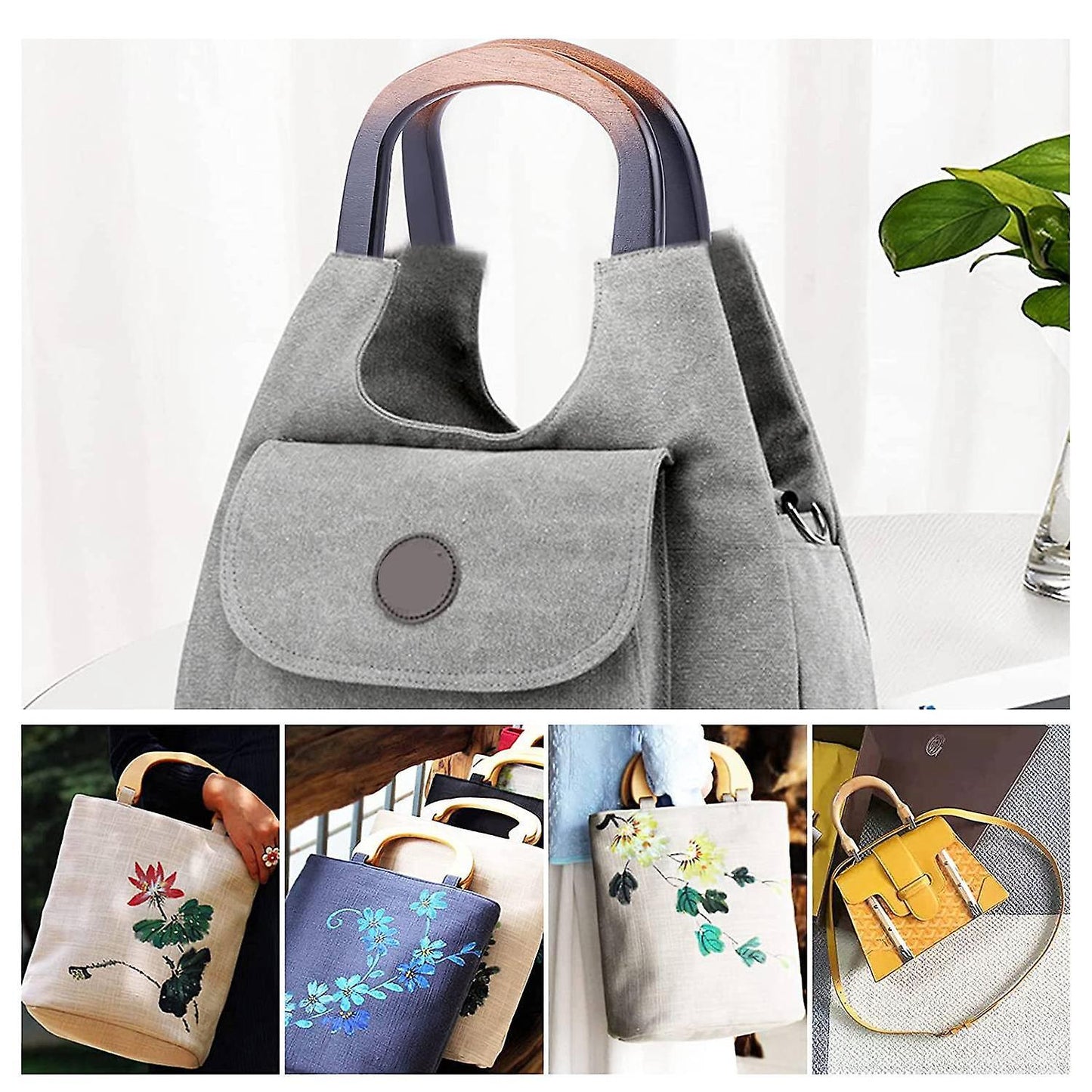 2pcs Wooden Purse Handles U-shaped Wooden Handles for Beach Bag